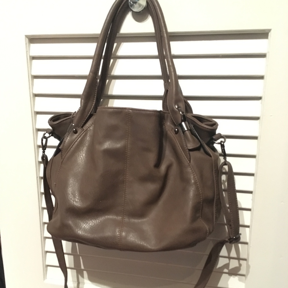 Taupe purse/bag with floral lining